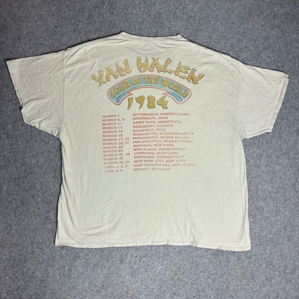Van Halen Size XL 1984 World Tour Graphic Band Tee Cream White Distressed Rock